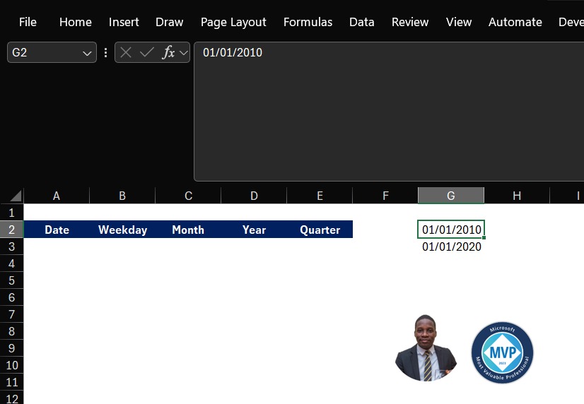 Excel Formula Generate Random Dates and Extract Day, Month, Year, Quarter